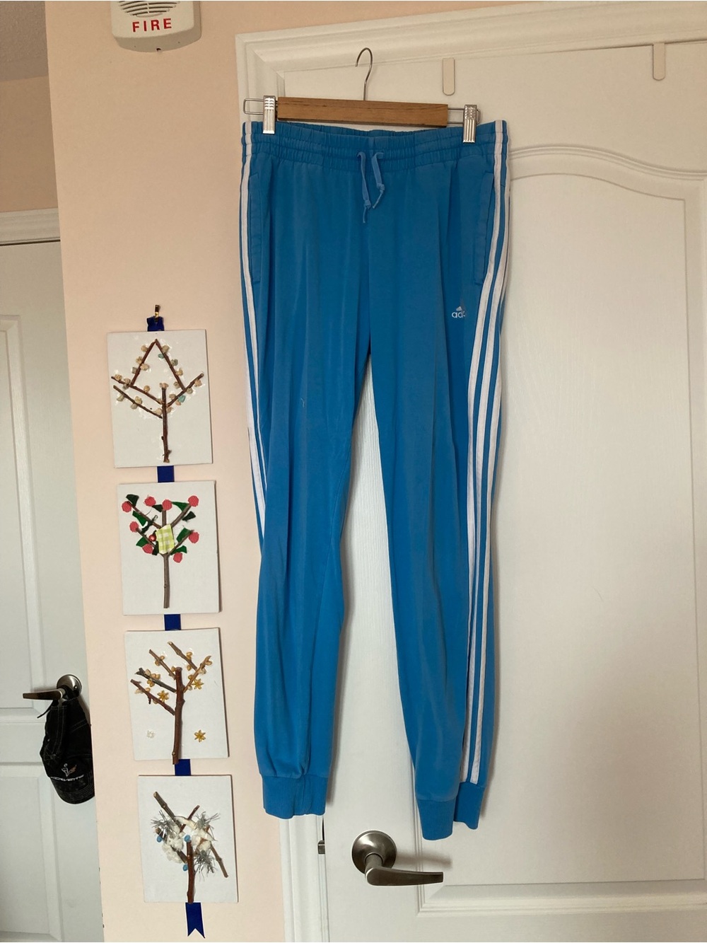 adidas Youth Blue Joggers with White Side Stripes